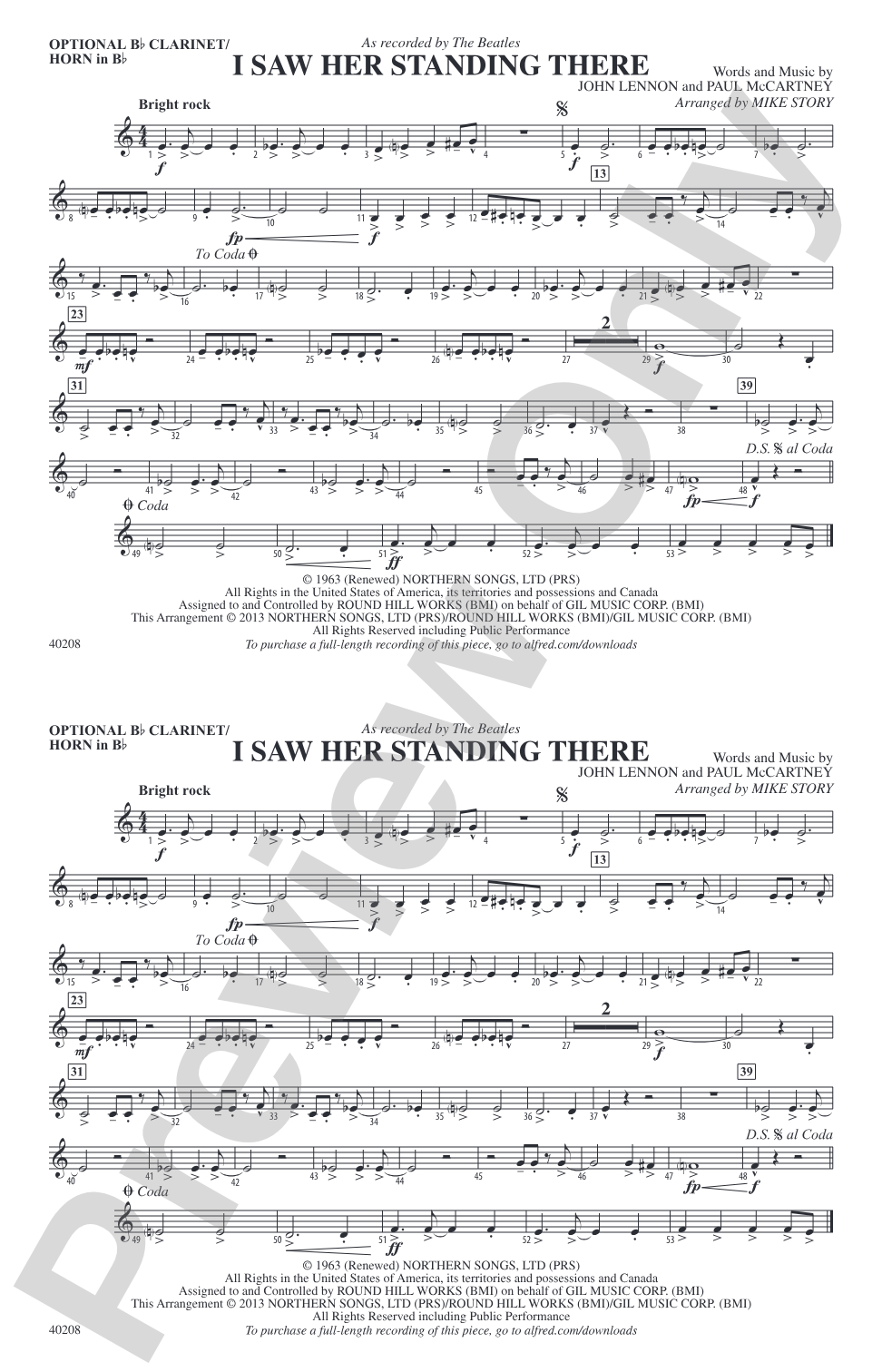 I Saw Her Standing There: Optional Bb Clarinet/Horn in Bb