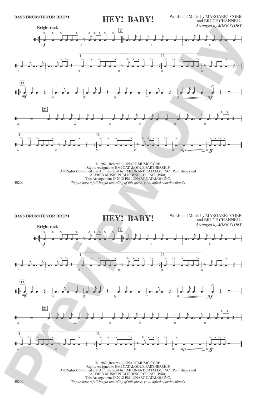Hey! Baby! (from Dirty Dancing): Bass Drum/Tenor Drum