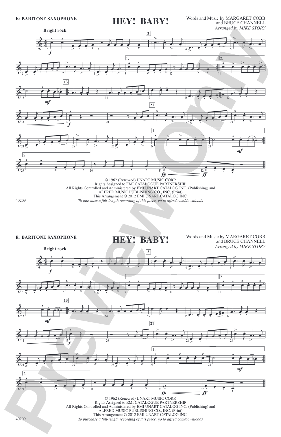 Hey! Baby! (from Dirty Dancing): E-flat Baritone Saxophone