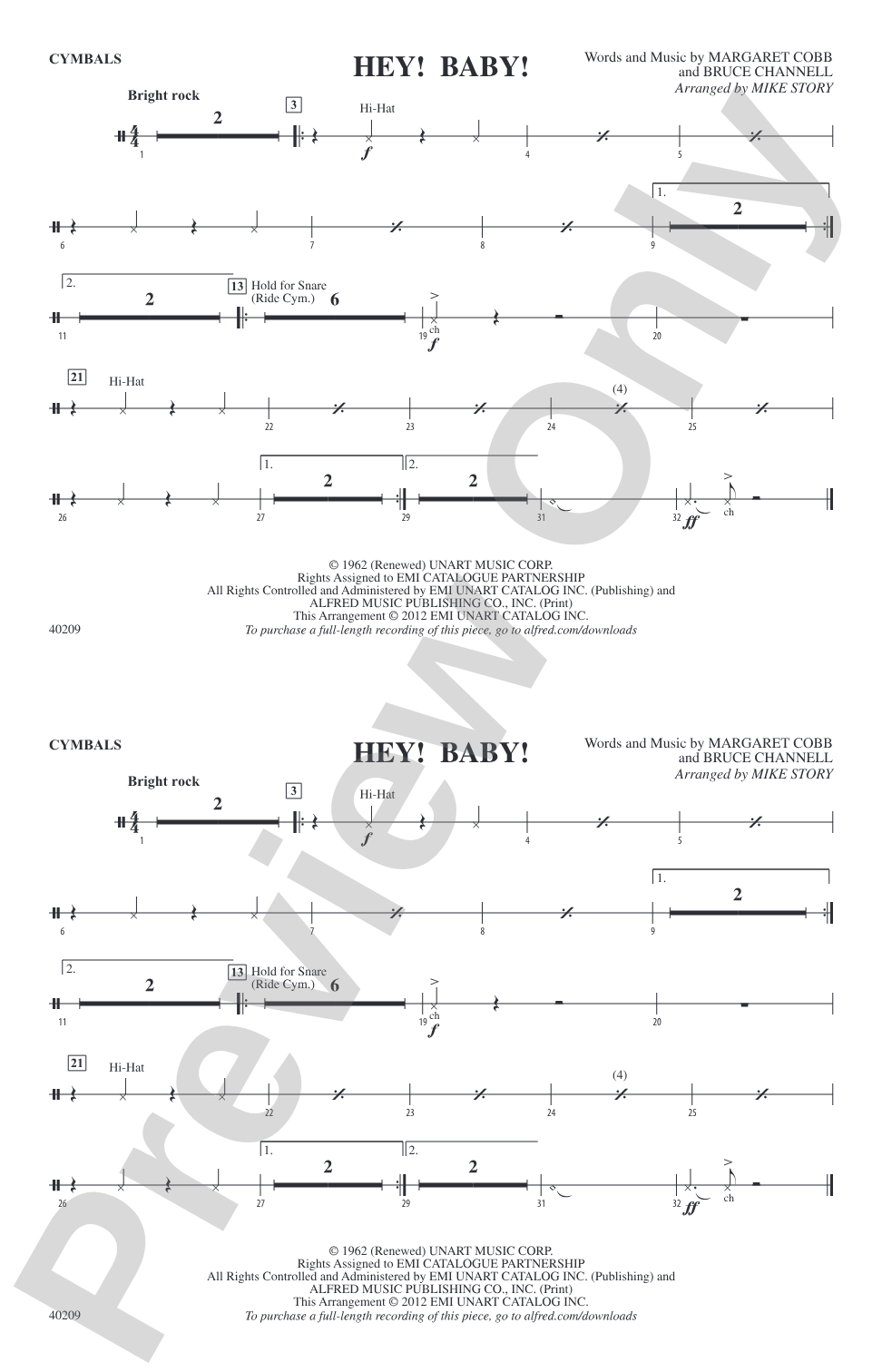Hey! Baby! (from Dirty Dancing): Cymbals