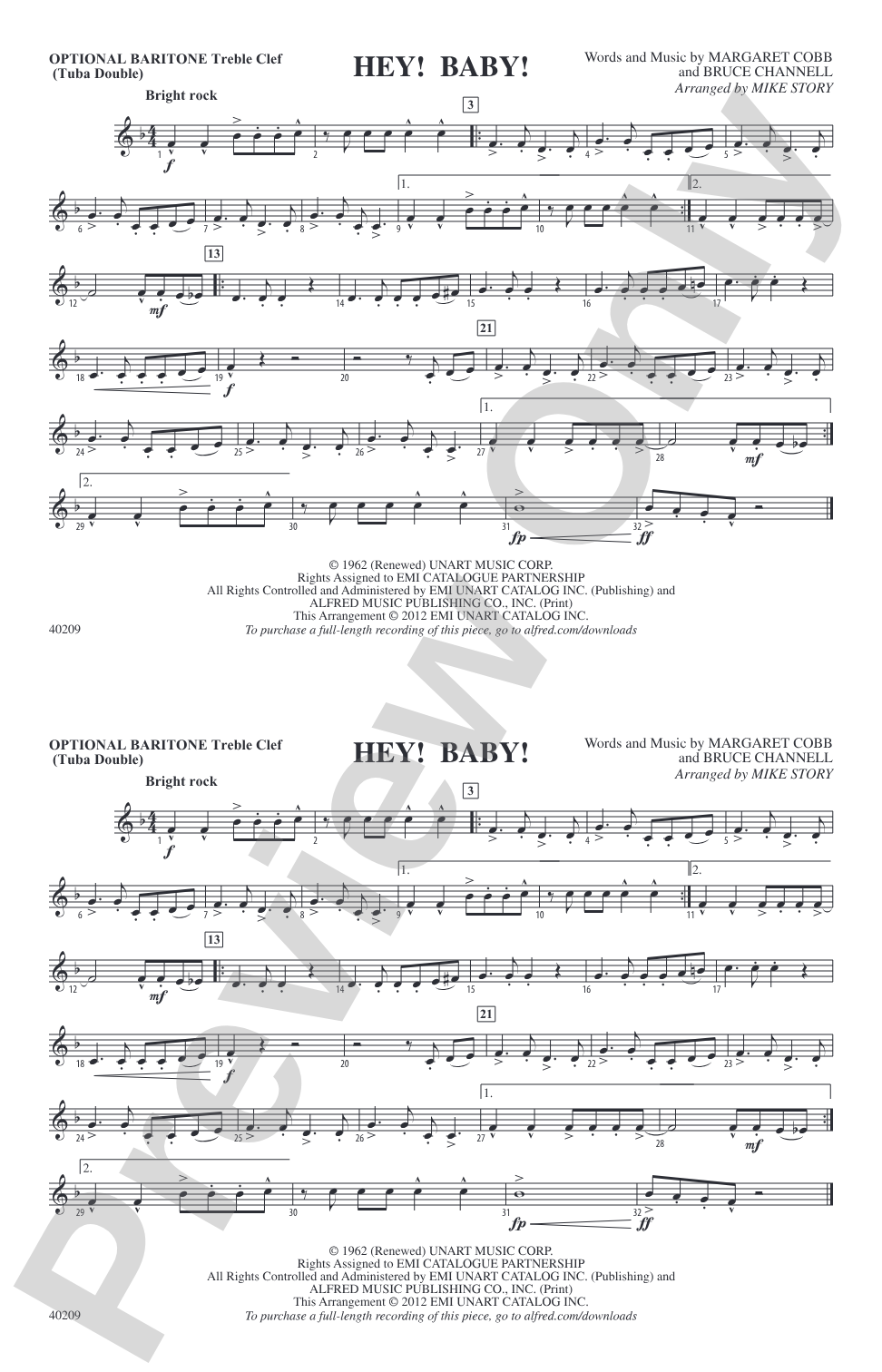 Hey! Baby! (from Dirty Dancing): Optional Baritone T.C. (Tuba Double)