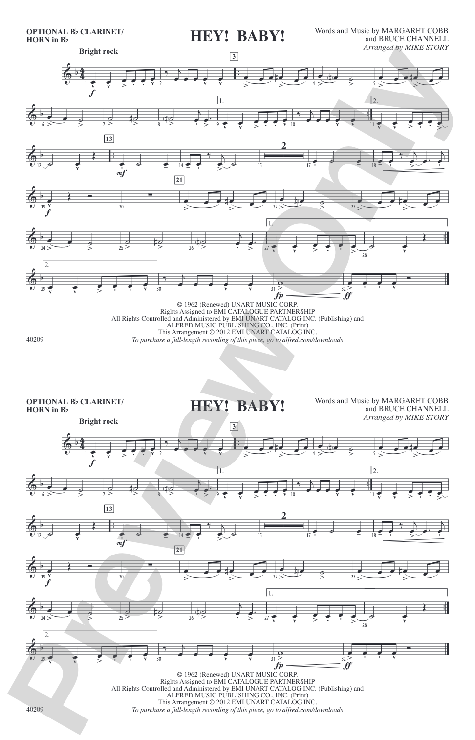 Hey! Baby! (from Dirty Dancing): Optional Bb Clarinet/Horn in Bb