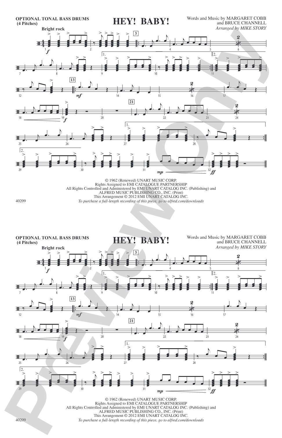 Hey! Baby! (from Dirty Dancing): Tonal Bass Drum