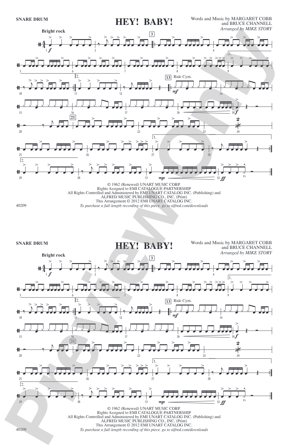Hey! Baby! (from Dirty Dancing): Snare Drum