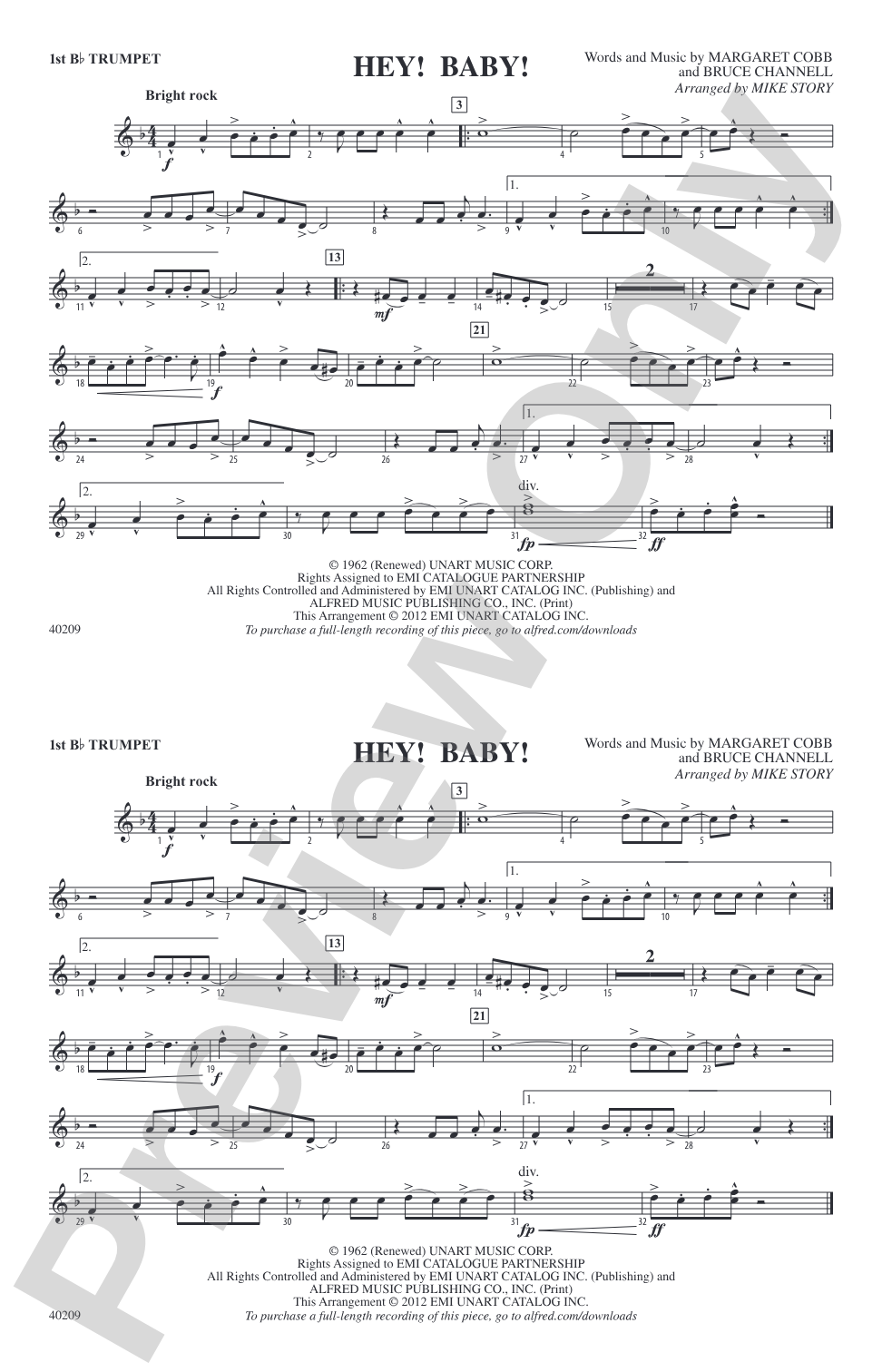 Hey! Baby! (from Dirty Dancing): 1st B-flat Trumpet