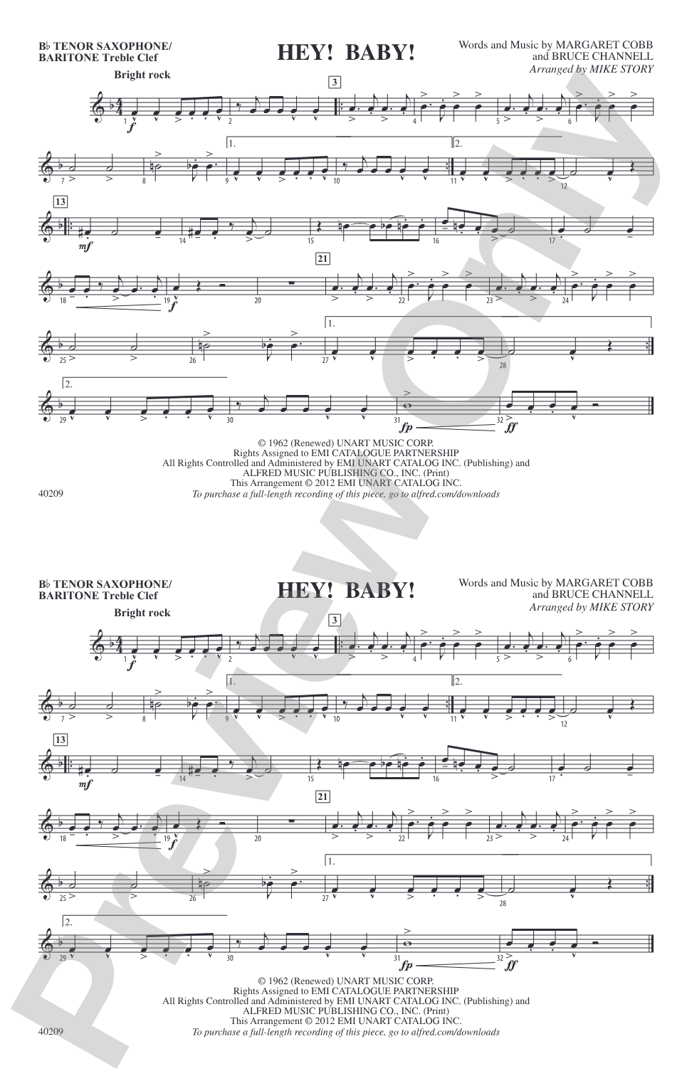 Hey! Baby! (from Dirty Dancing): Bb Tenor Saxophone/Bartione Treble Clef