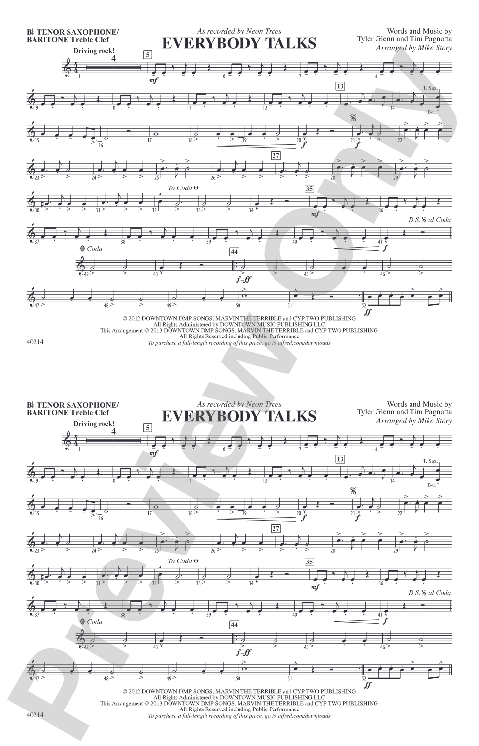 Everybody Talks: Bb Tenor Saxophone/Bartione Treble Clef