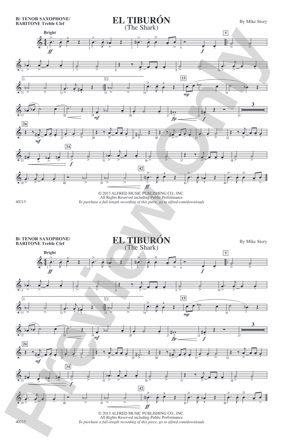 El Tiburón: Bb Tenor Saxophone/Bartione Treble Clef