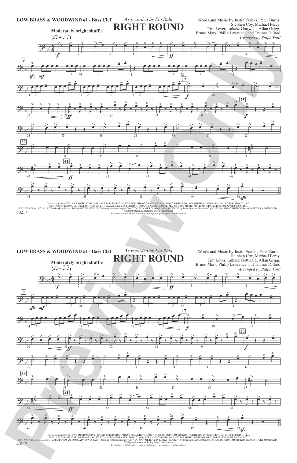 Right Round: Low Brass & Woodwinds #1 - Bass Clef