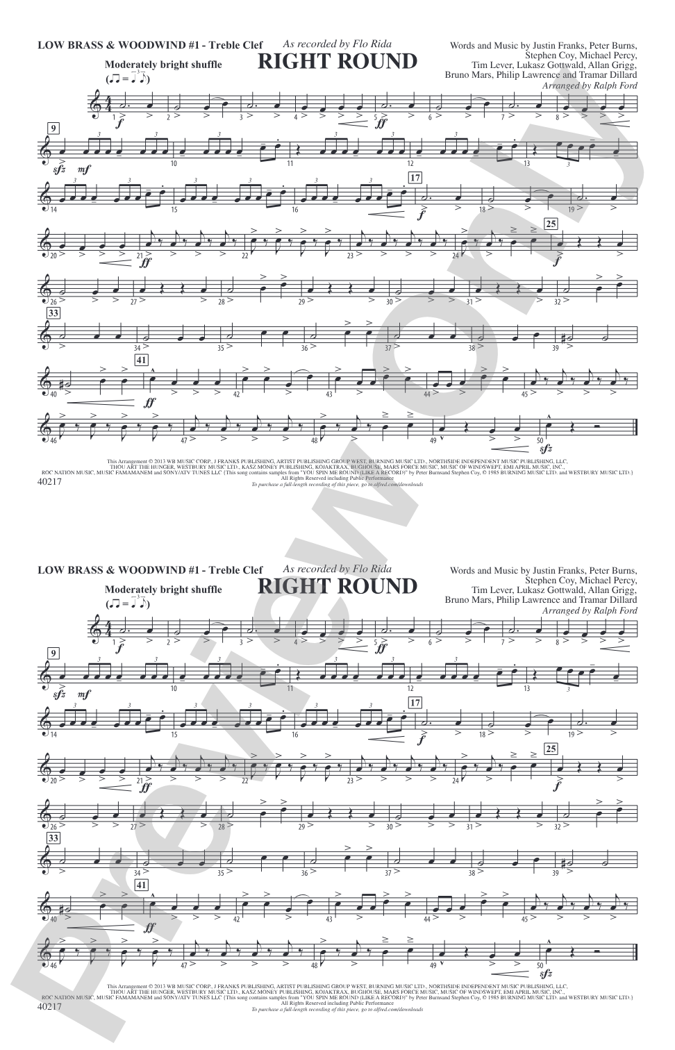 Right Round: Low Brass & Woodwinds #1 - Treble Clef
