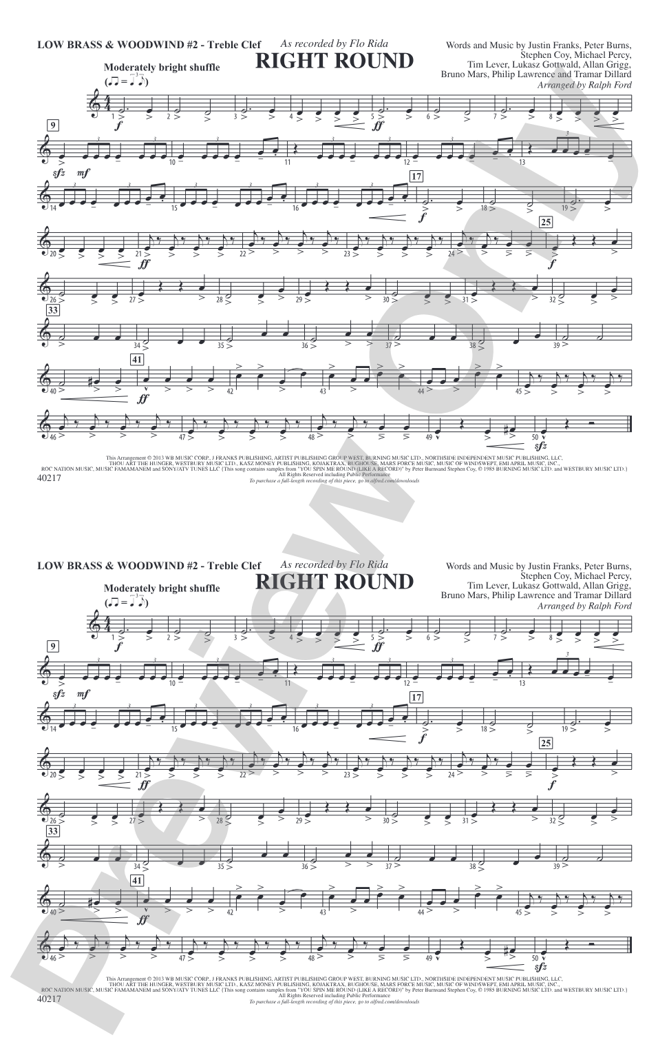 Right Round: Low Brass & Woodwinds #2 - Treble Clef