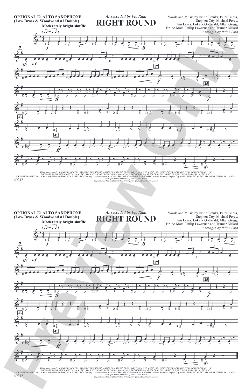 Right Round: Optional Alto Sax