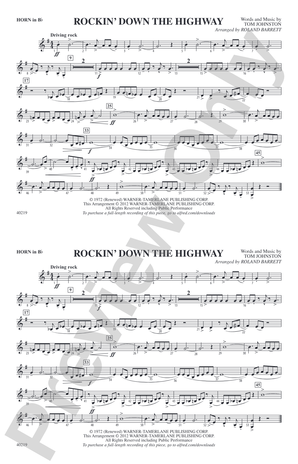 Rockin' Down the Highway: Horn in B flat