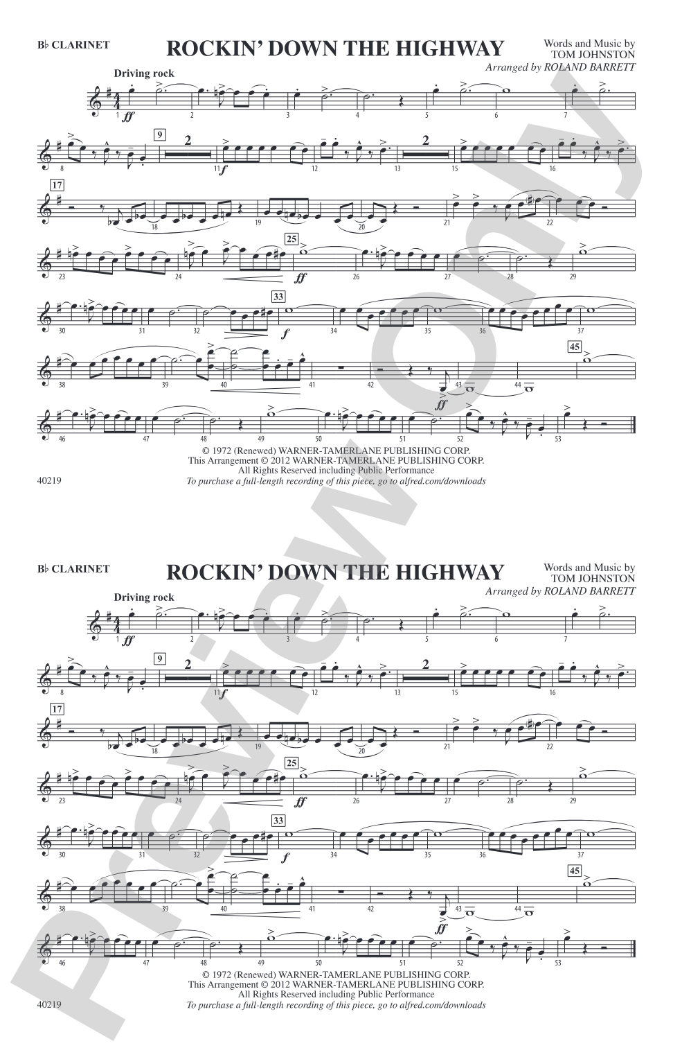 Rockin' Down the Highway: 1st B-flat Clarinet