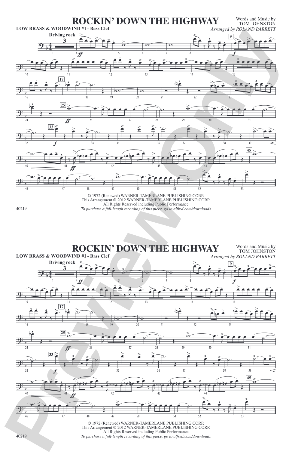 Rockin' Down the Highway: Low Brass & Woodwinds #1 - Bass Clef