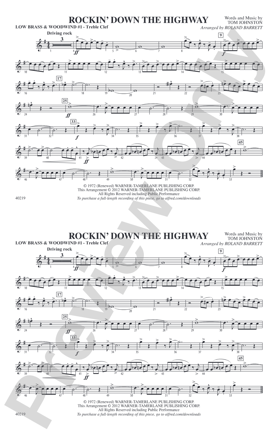 Rockin' Down the Highway: Low Brass & Woodwinds #1 - Treble Clef