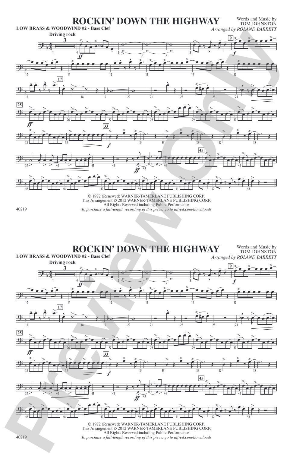 Rockin' Down the Highway: Low Brass & Woodwinds #2 - Bass Clef
