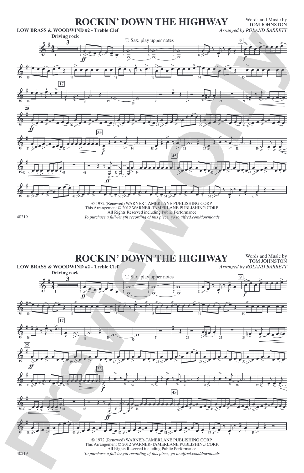 Rockin' Down the Highway: Low Brass & Woodwinds #2 - Treble Clef
