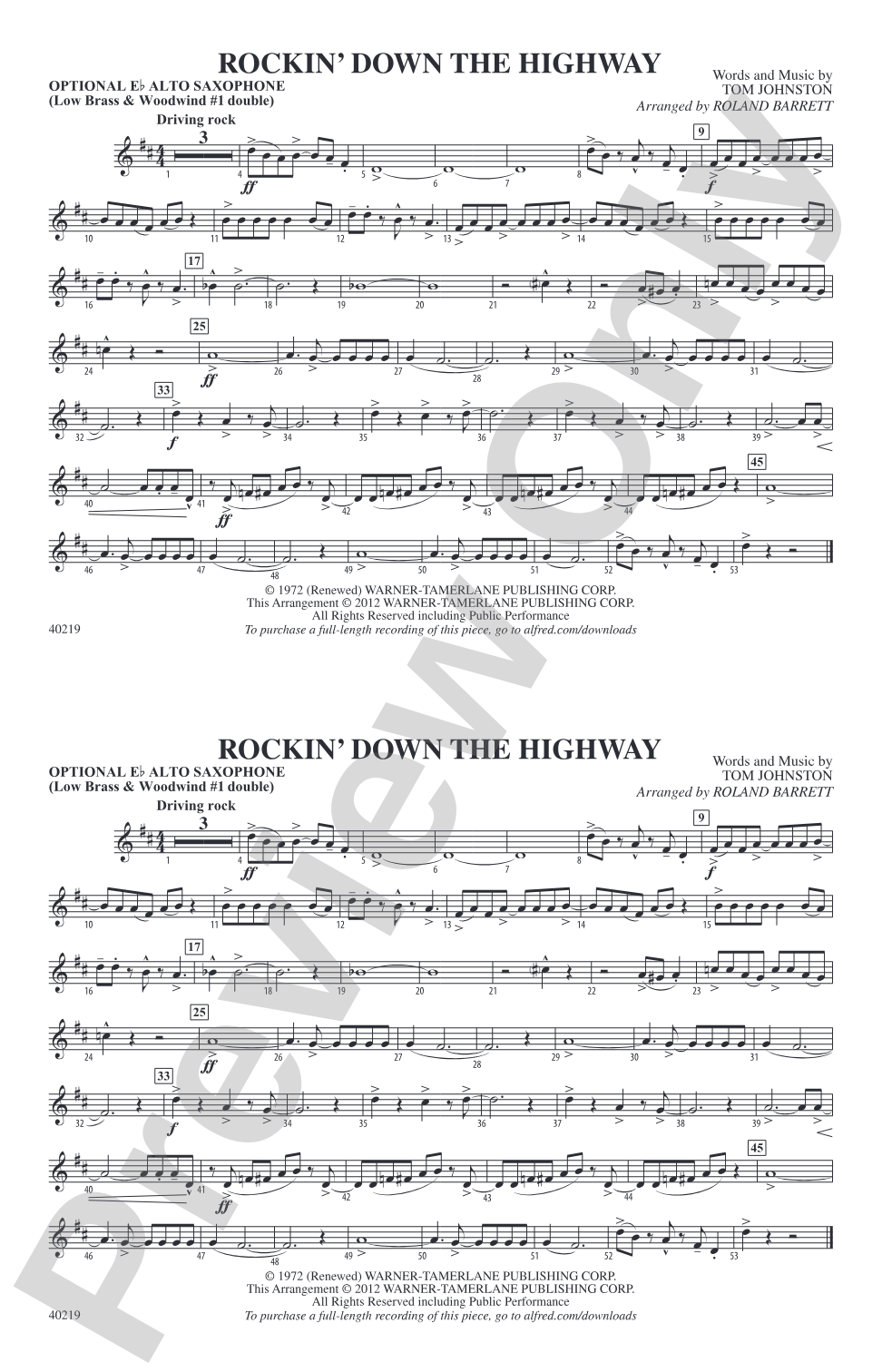 Rockin' Down the Highway: Optional Alto Sax