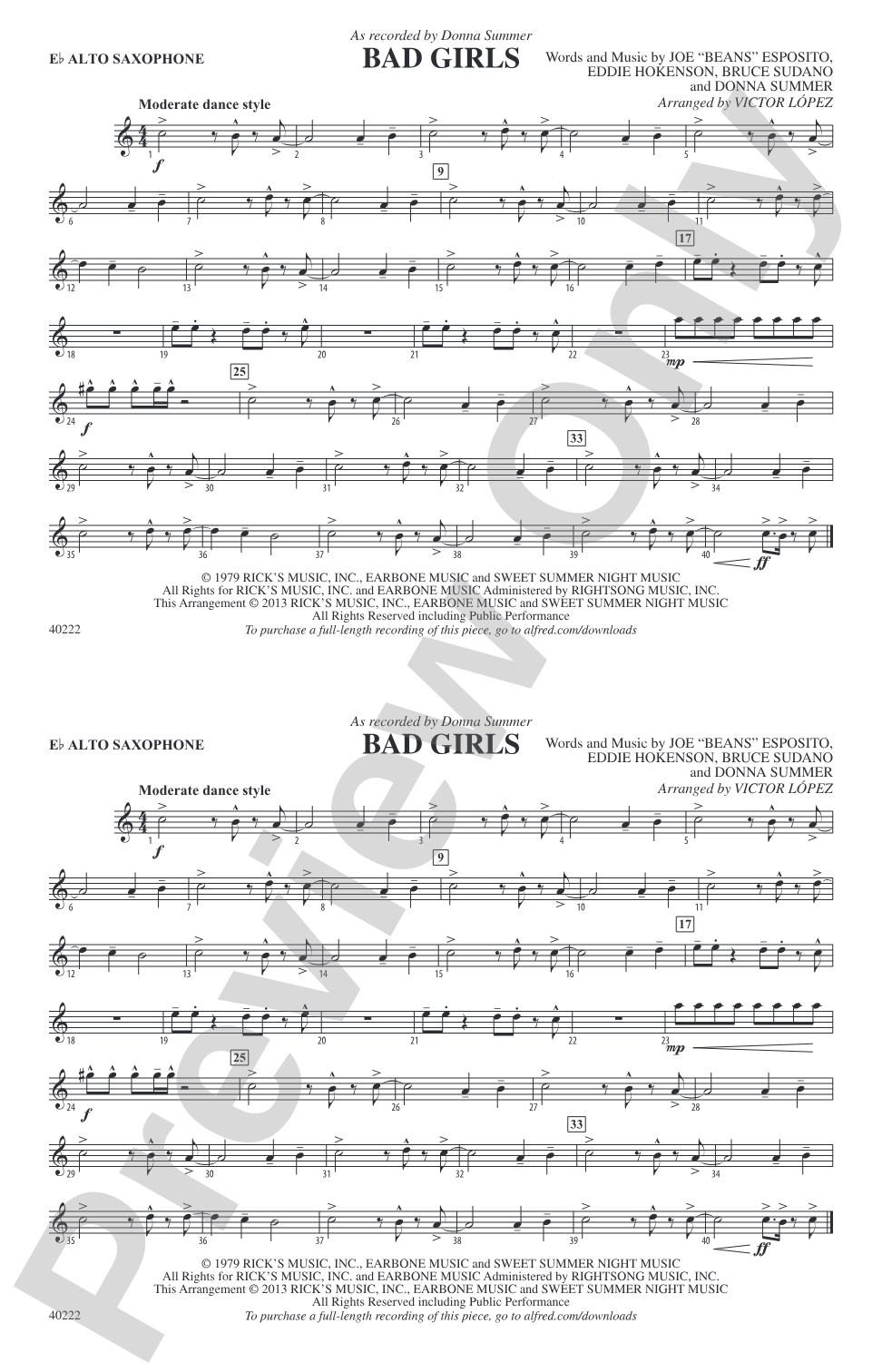 Bad Girls: E-flat Alto Saxophone