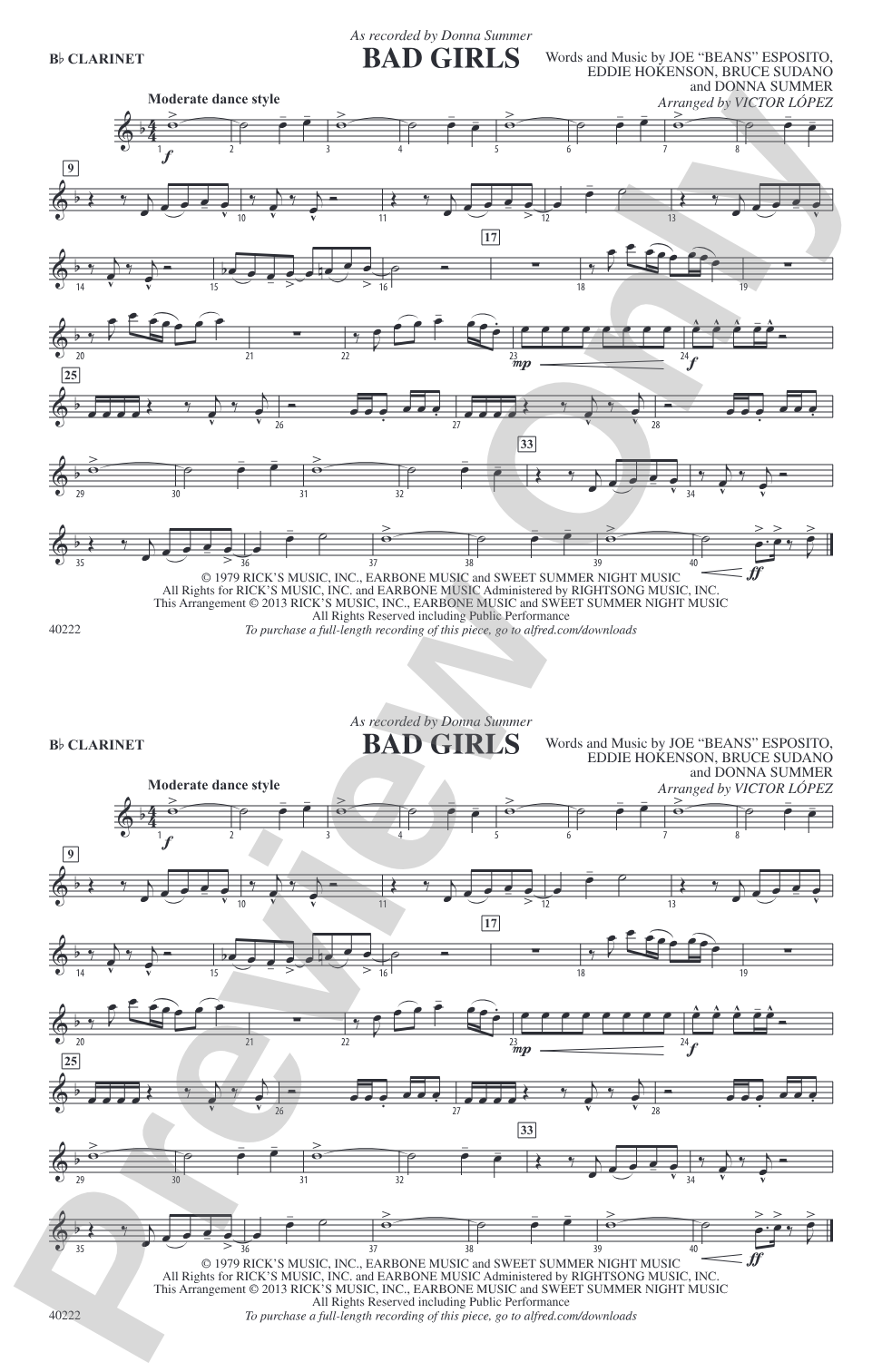 Bad Girls: 1st B-flat Clarinet