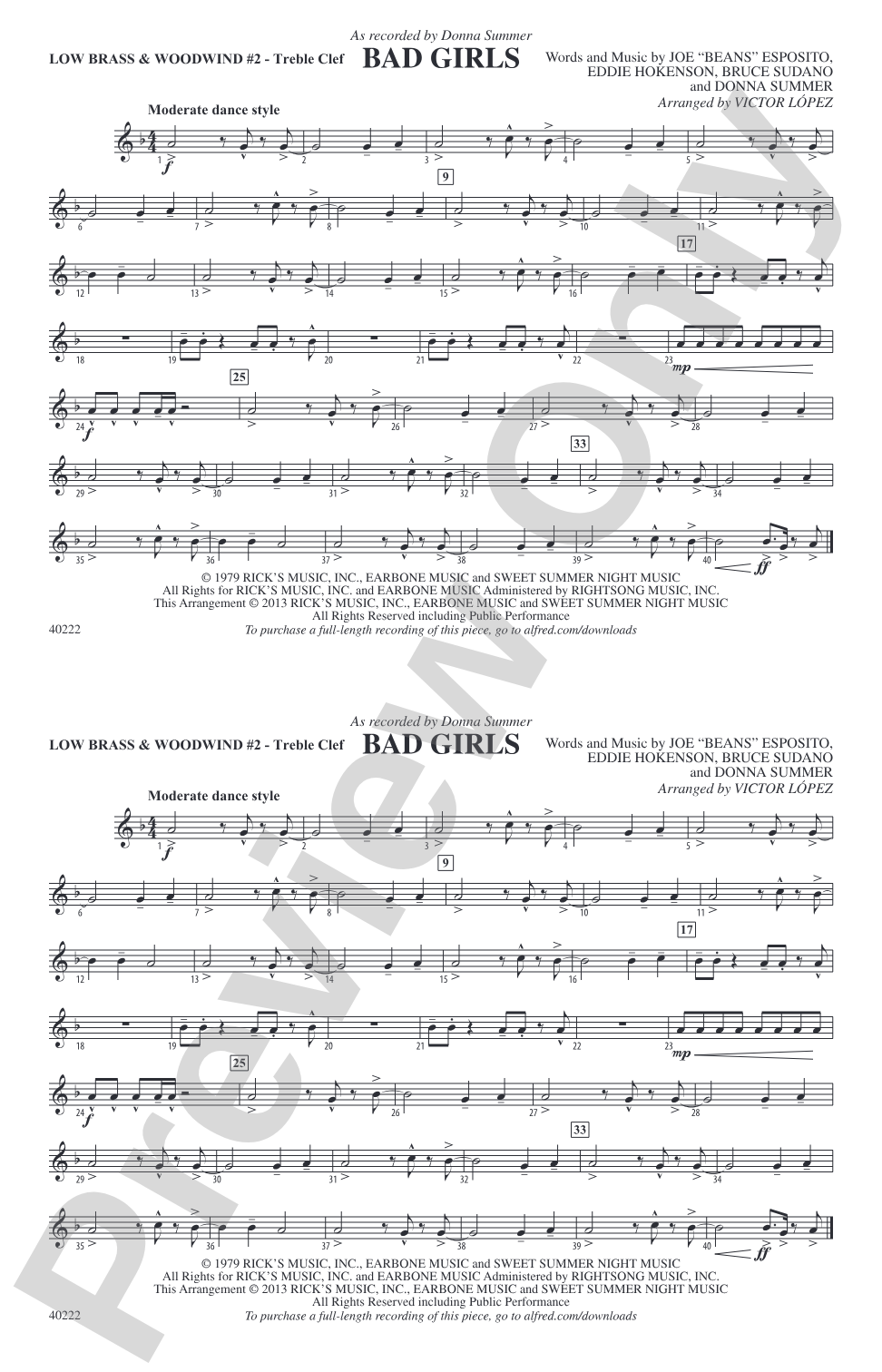 Bad Girls: Low Brass & Woodwinds #2 - Treble Clef