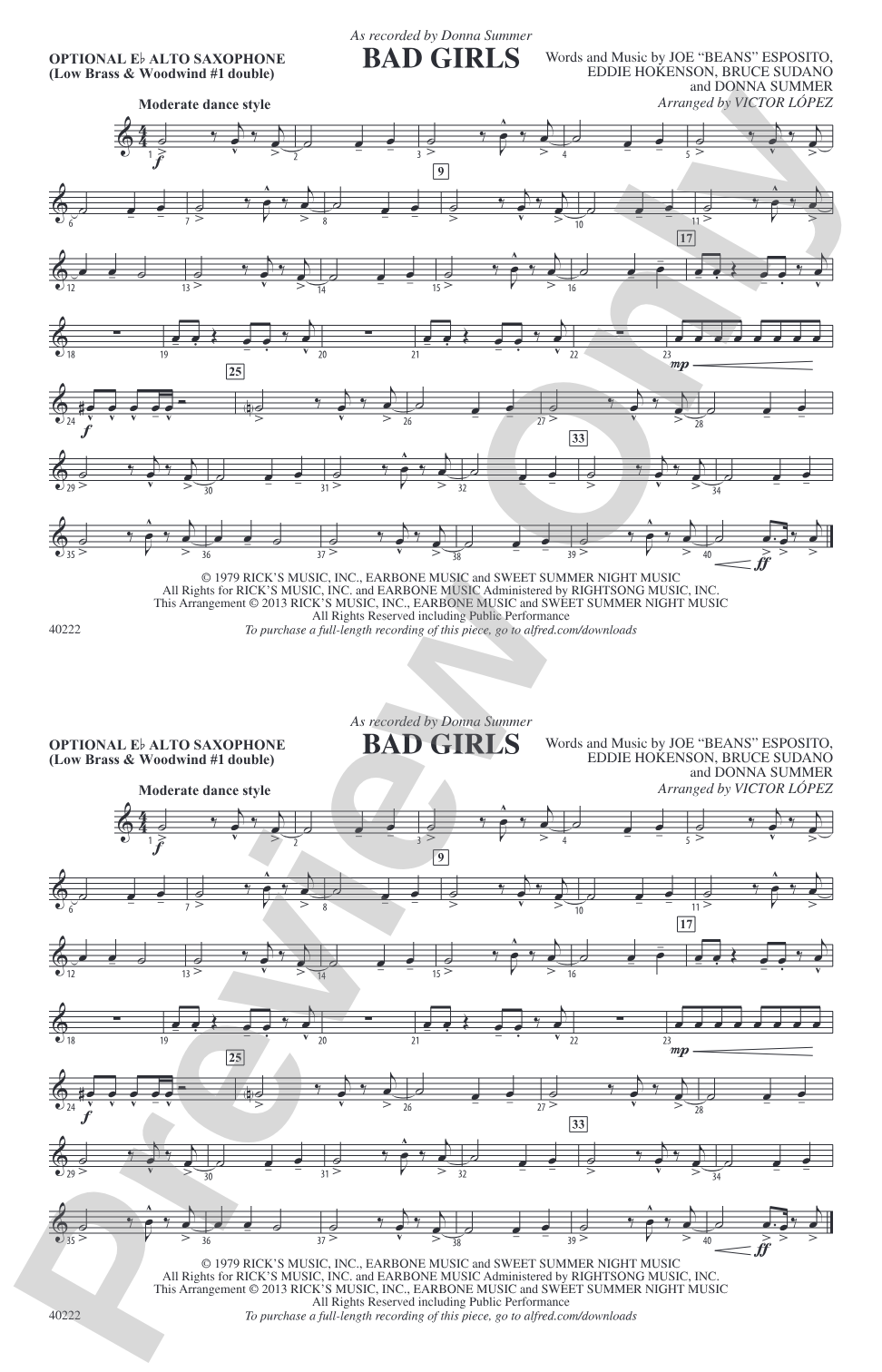 Bad Girls: Optional Alto Sax