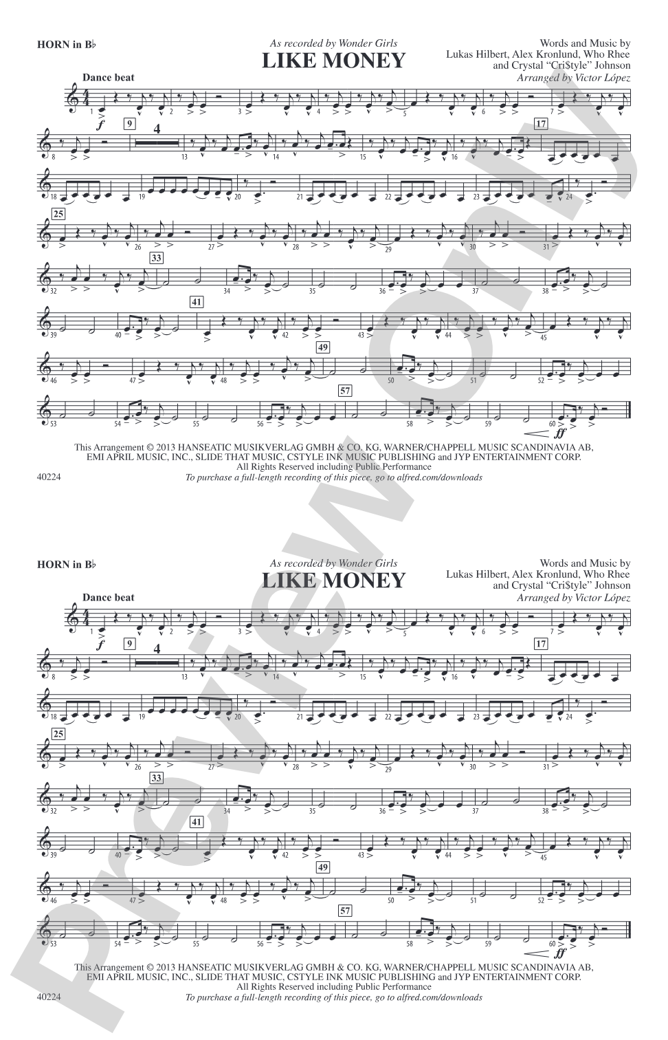 Like Money: Horn in B flat