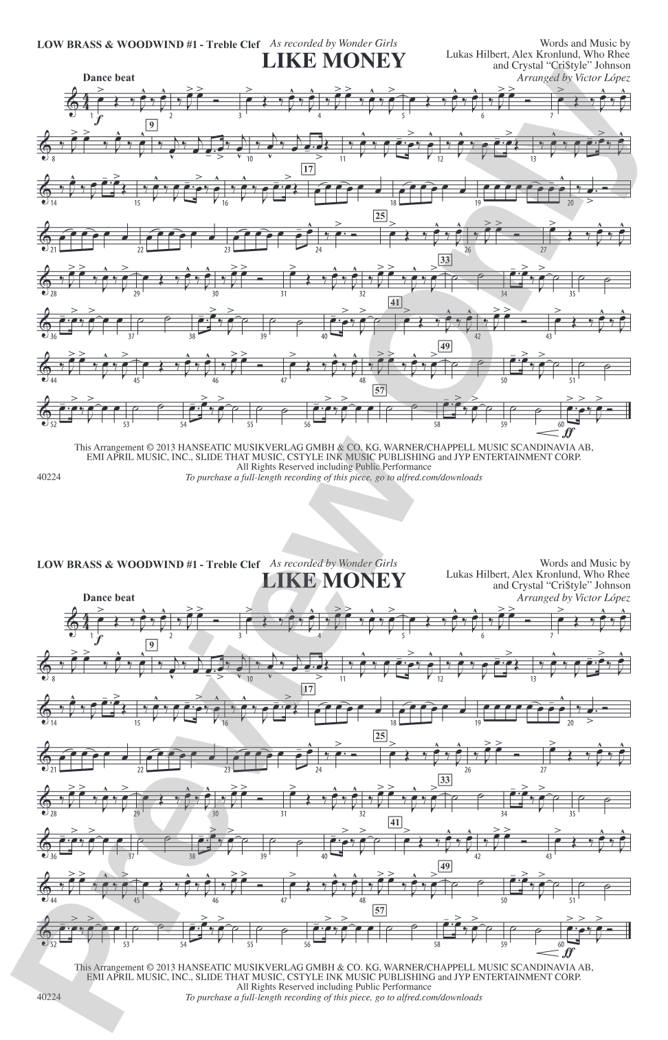 Like Money: Low Brass & Woodwinds #1 - Treble Clef