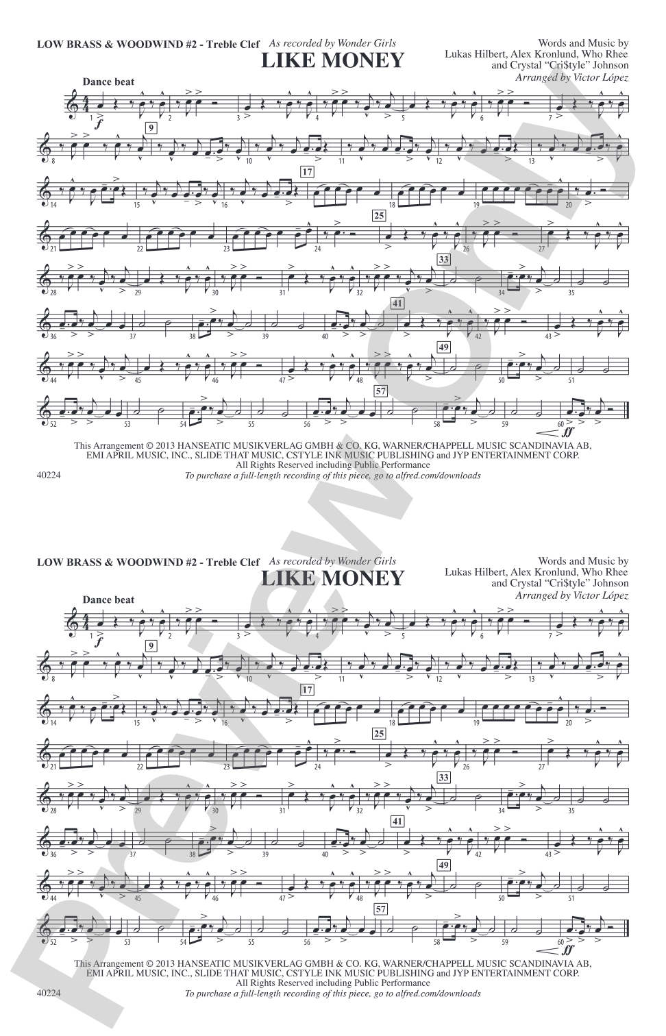 Like Money: Low Brass & Woodwinds #2 - Treble Clef