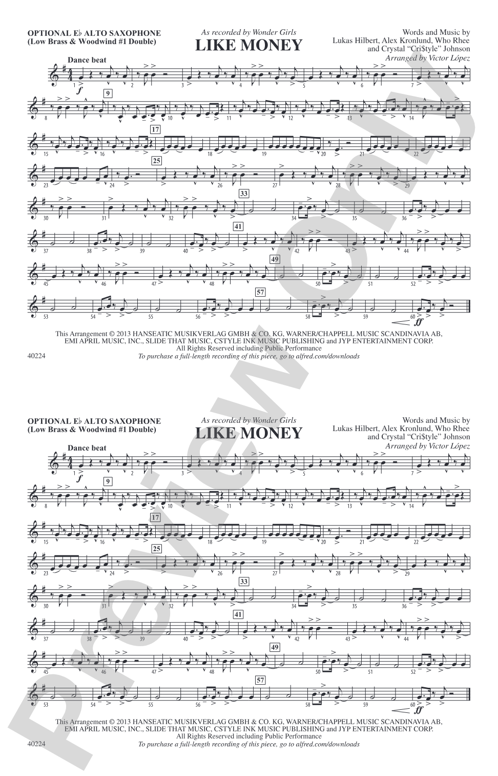 Like Money: Optional Alto Sax