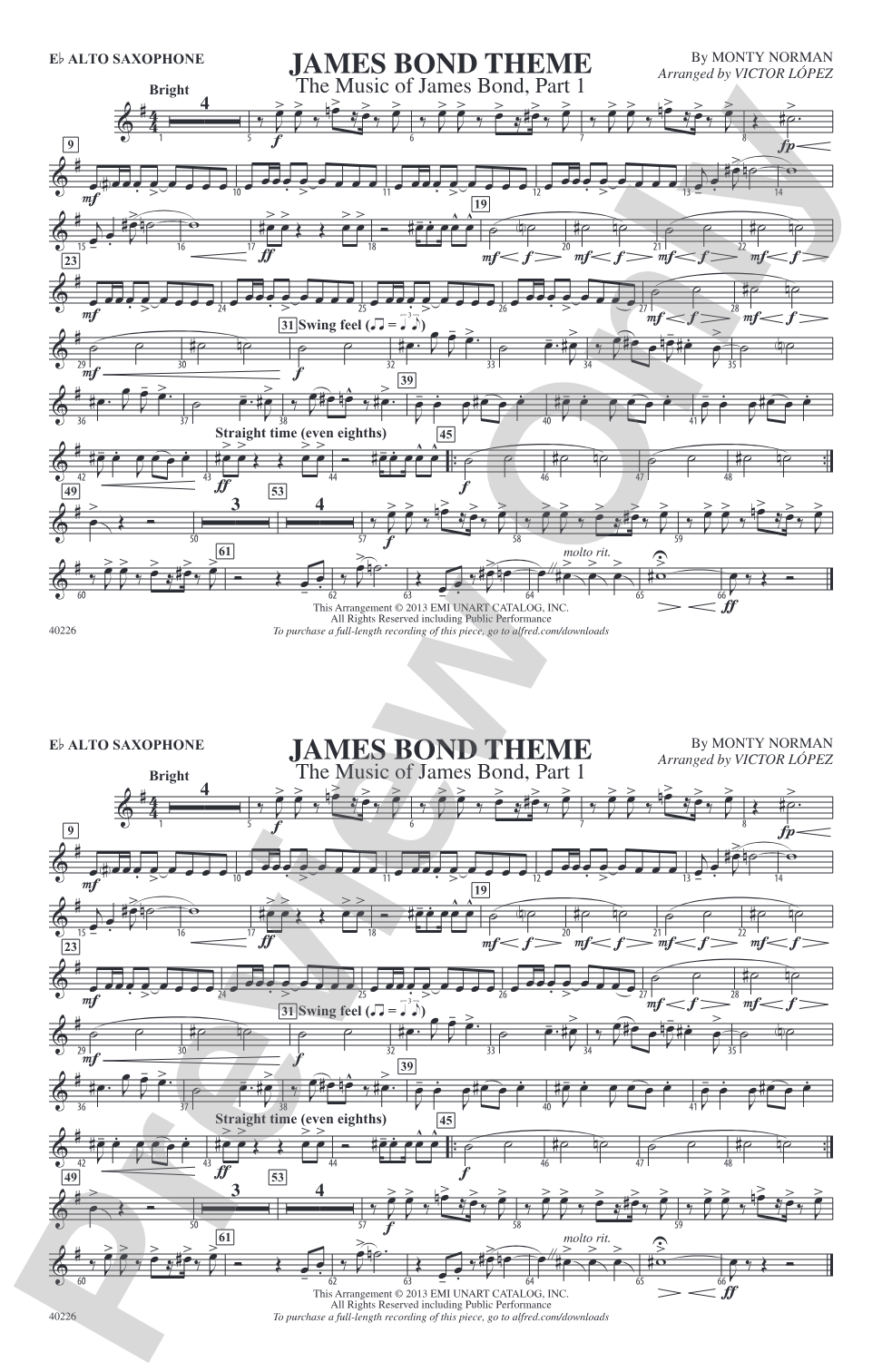 James Bond Theme: E-flat Alto Saxophone