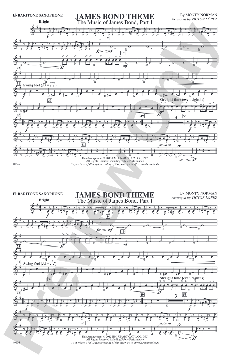 James Bond Theme: E-flat Baritone Saxophone