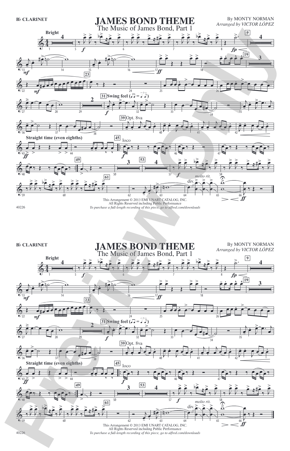 James Bond Theme: 1st B-flat Clarinet