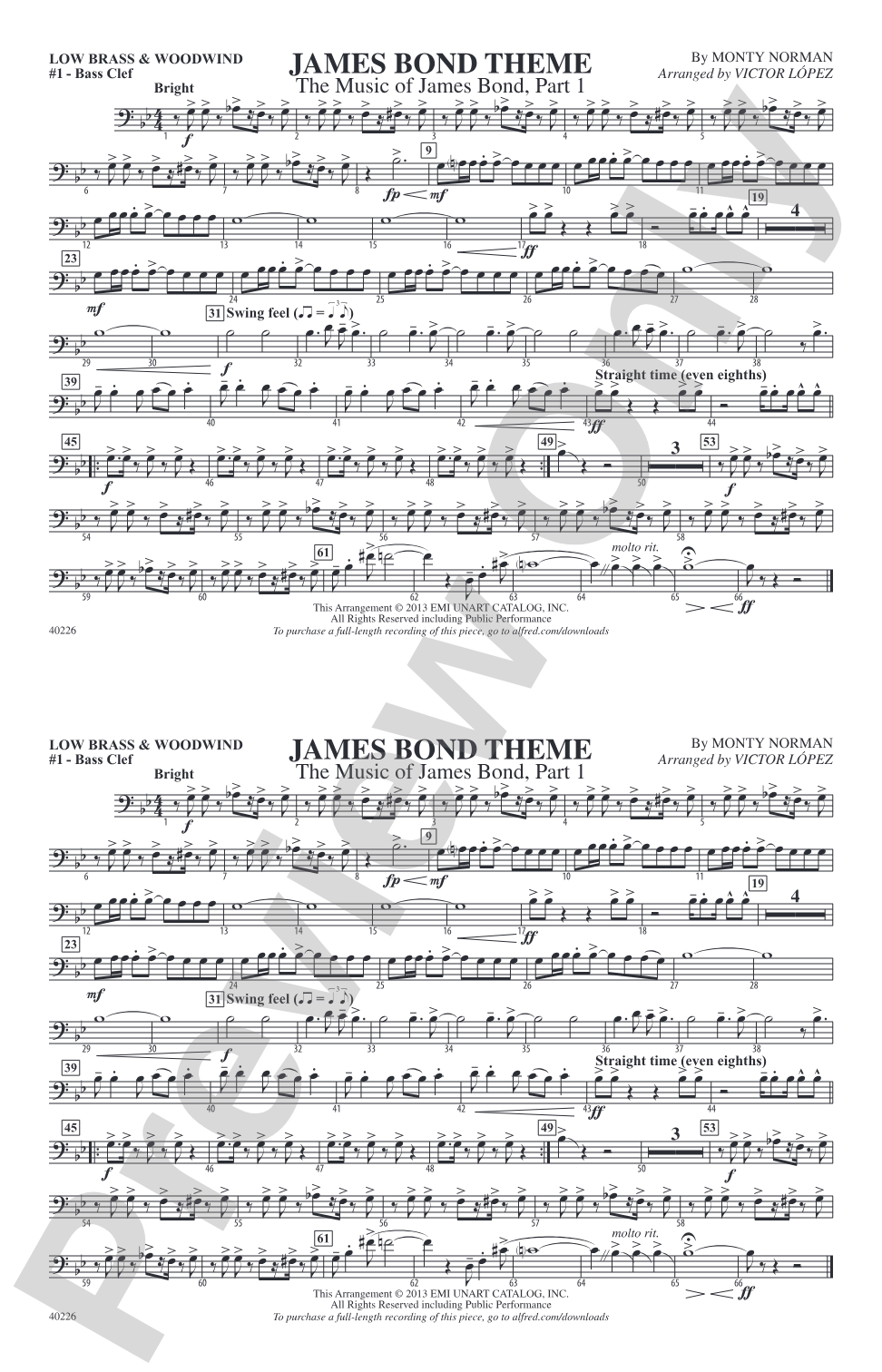 James Bond Theme: Low Brass & Woodwinds #1 - Bass Clef