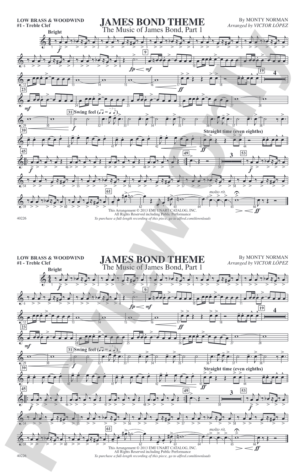 James Bond Theme: Low Brass & Woodwinds #1 - Treble Clef