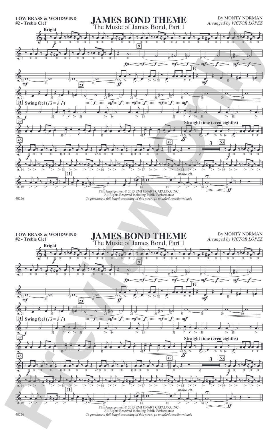 James Bond Theme: Low Brass & Woodwinds #2 - Treble Clef