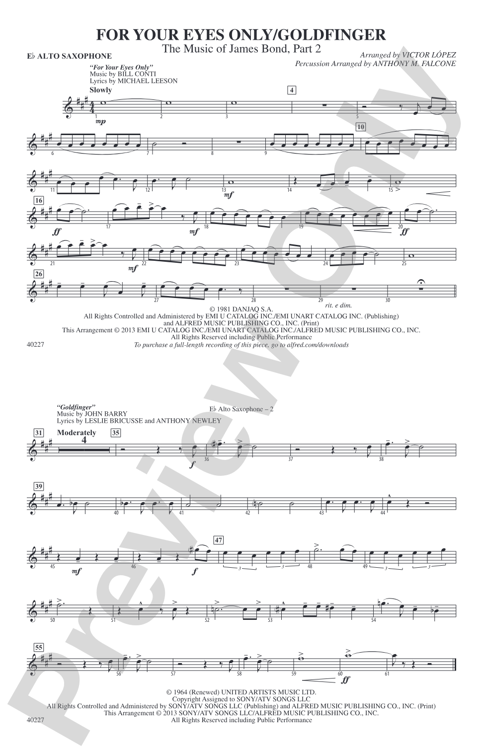 For Your Eyes Only / Goldfinger: E-flat Alto Saxophone