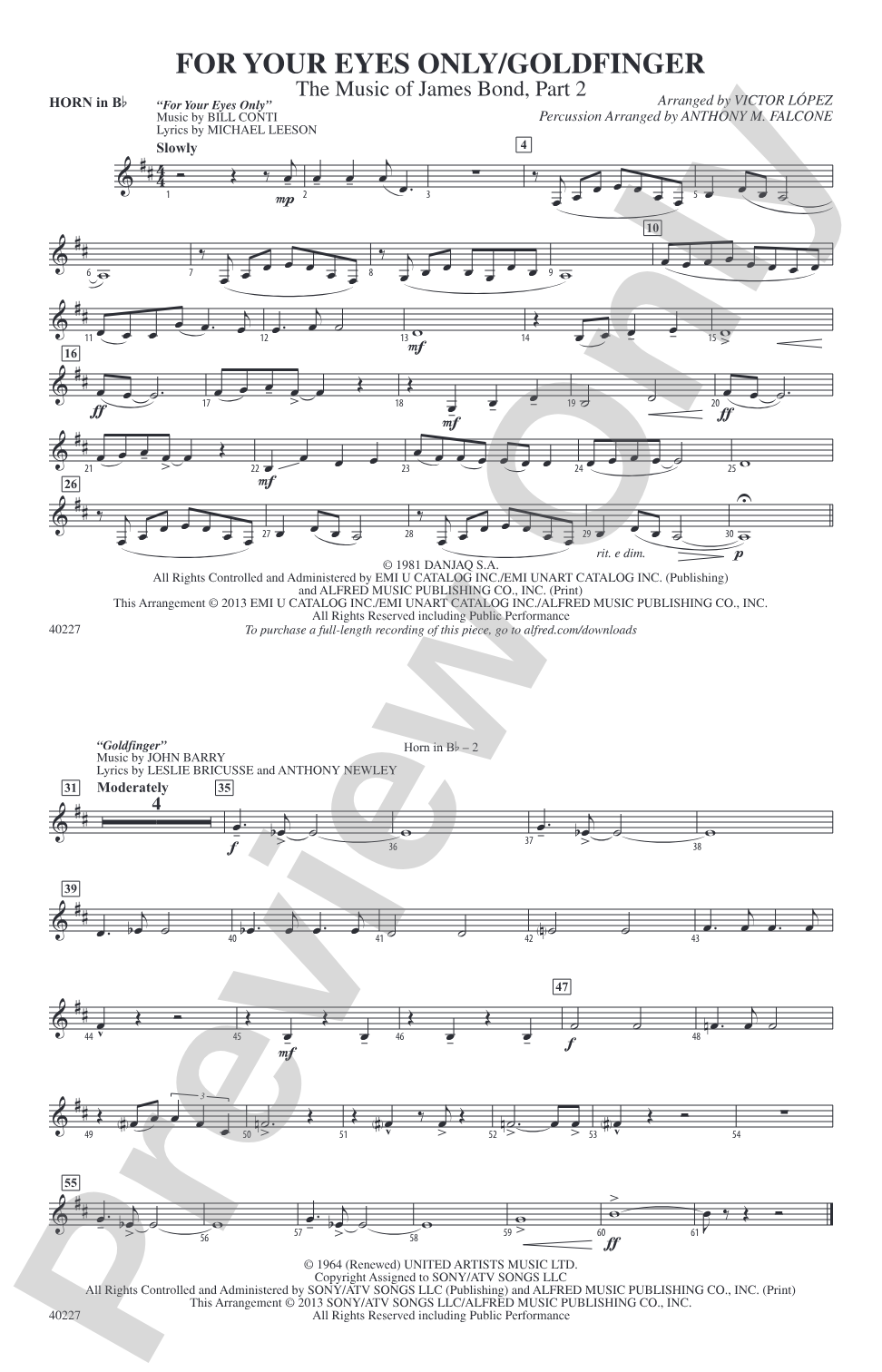 For Your Eyes Only / Goldfinger: Horn in B flat
