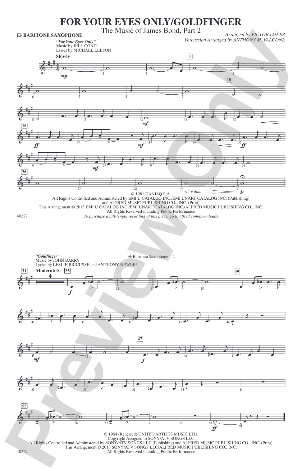 For Your Eyes Only / Goldfinger: E-flat Baritone Saxophone