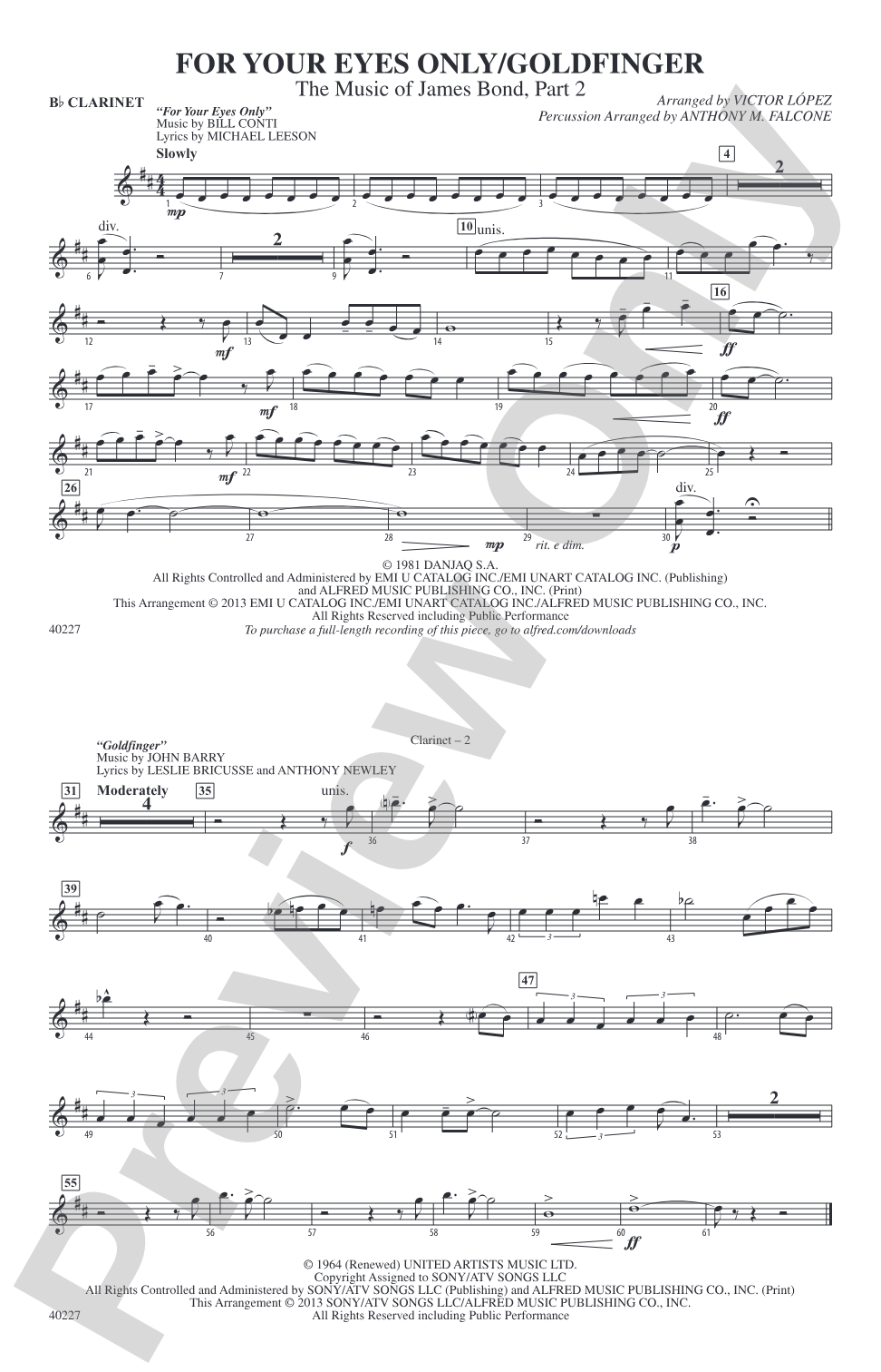 For Your Eyes Only / Goldfinger: 1st B-flat Clarinet