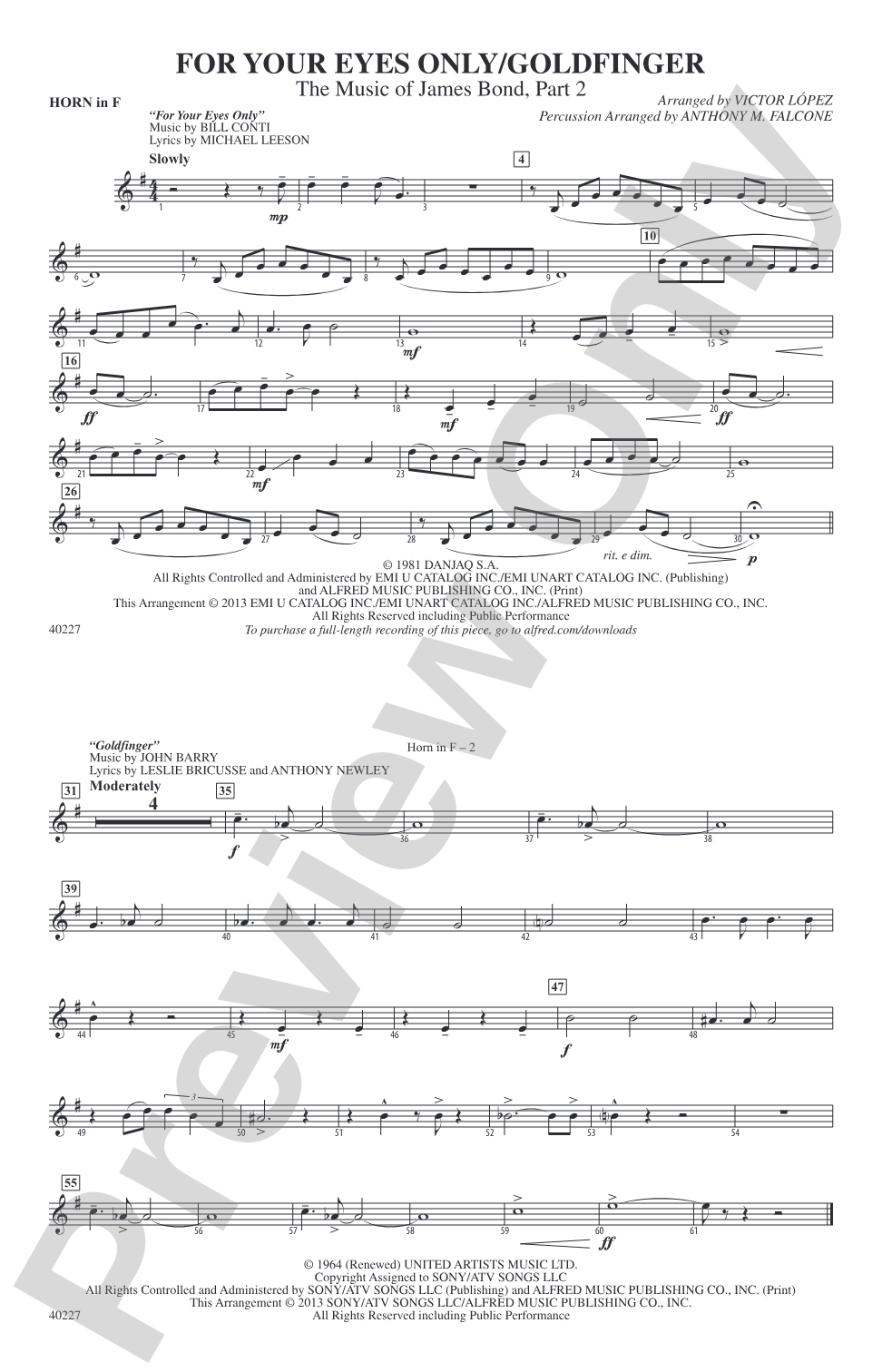 For Your Eyes Only / Goldfinger: 1st F Horn
