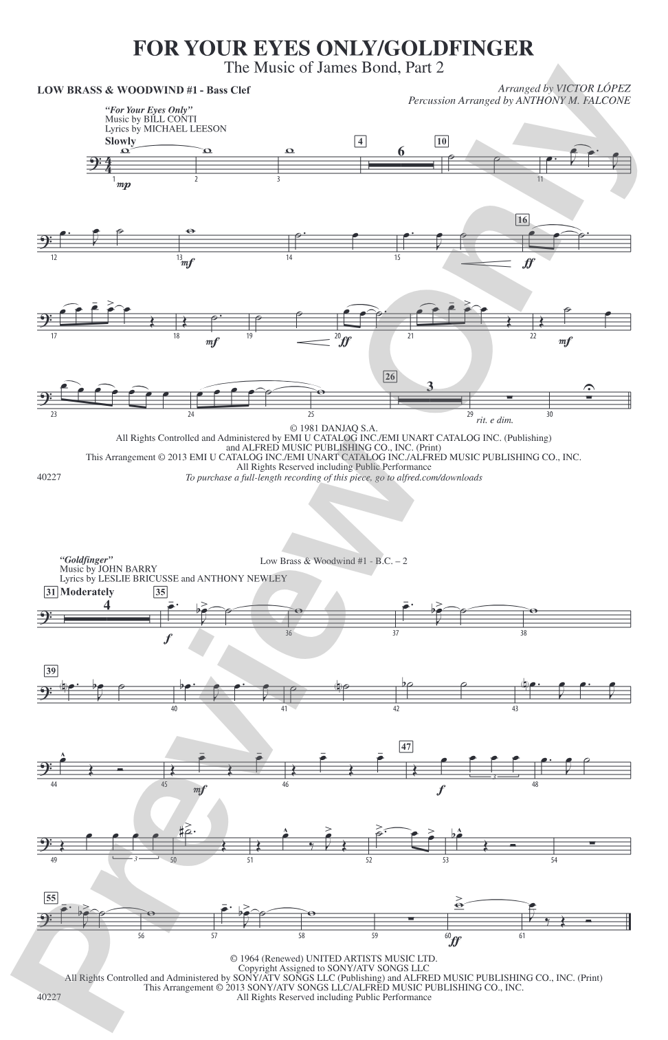 For Your Eyes Only / Goldfinger: Low Brass & Woodwinds #1 - Bass Clef