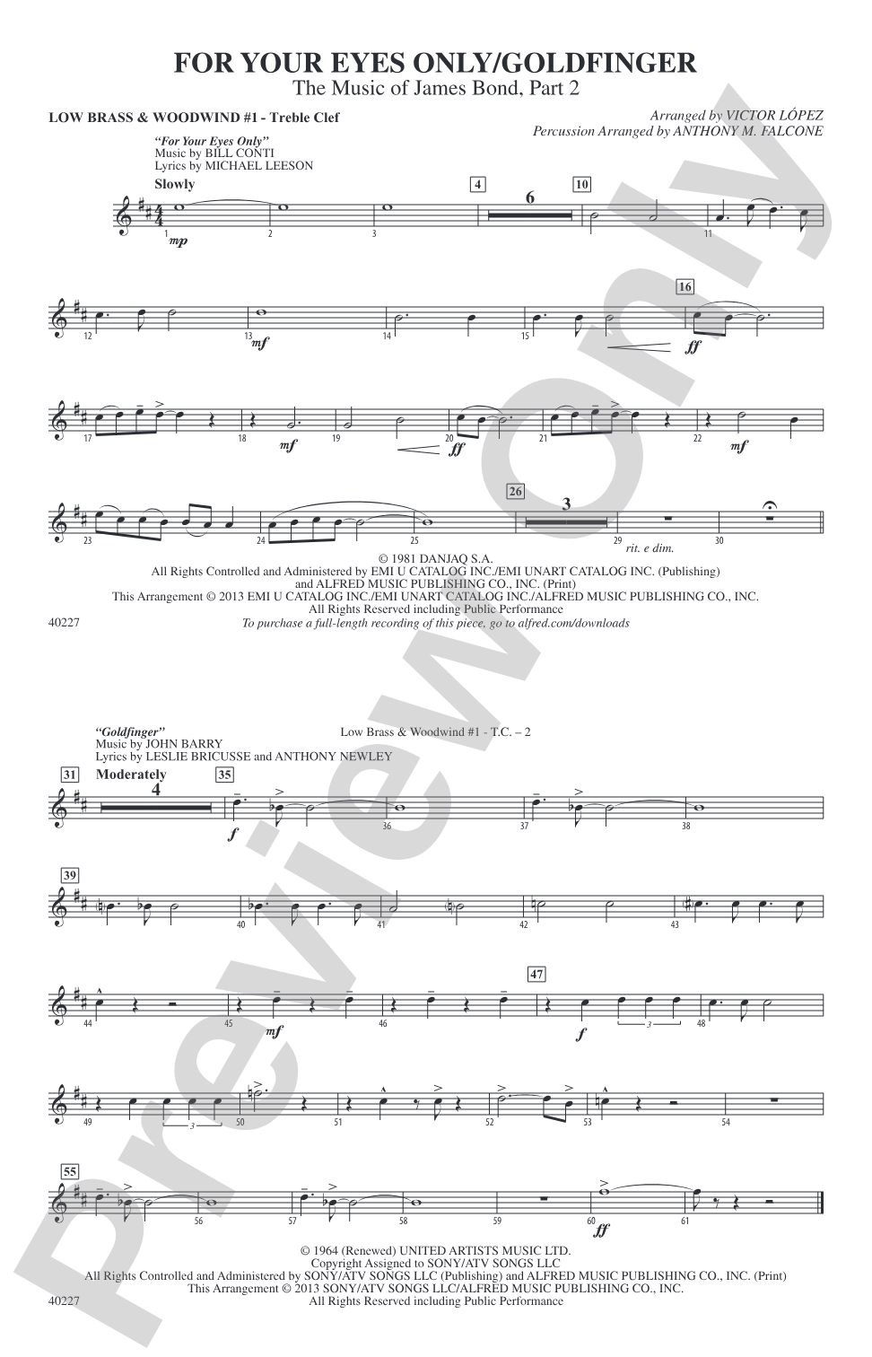 For Your Eyes Only / Goldfinger: Low Brass & Woodwinds #1 - Treble Clef