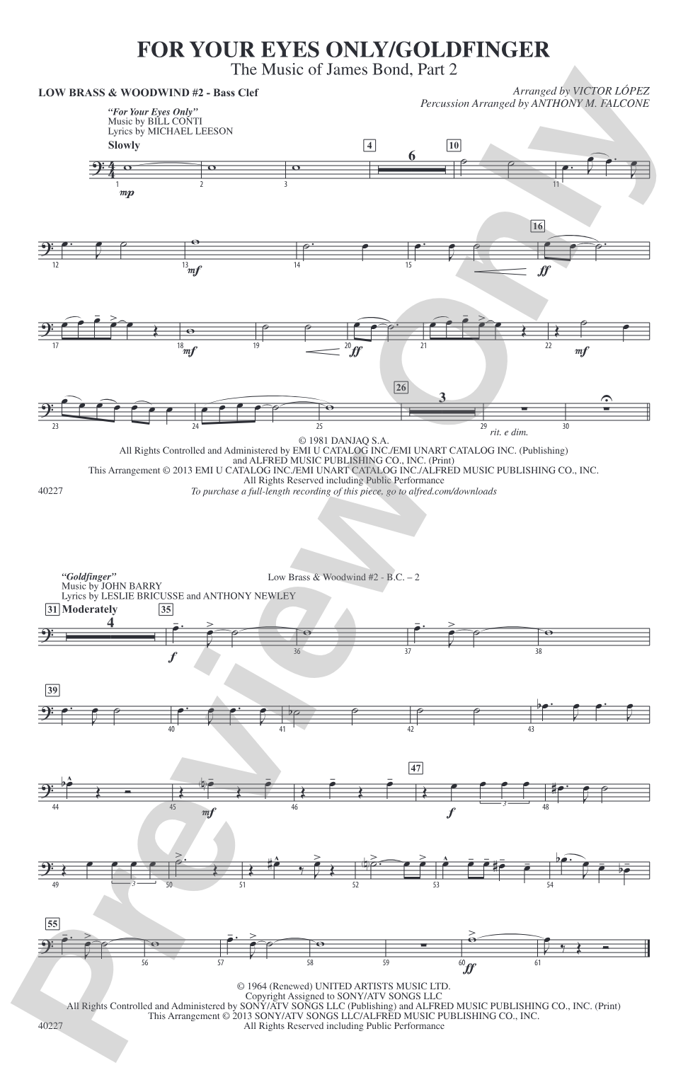 For Your Eyes Only / Goldfinger: Low Brass & Woodwinds #2 - Bass Clef