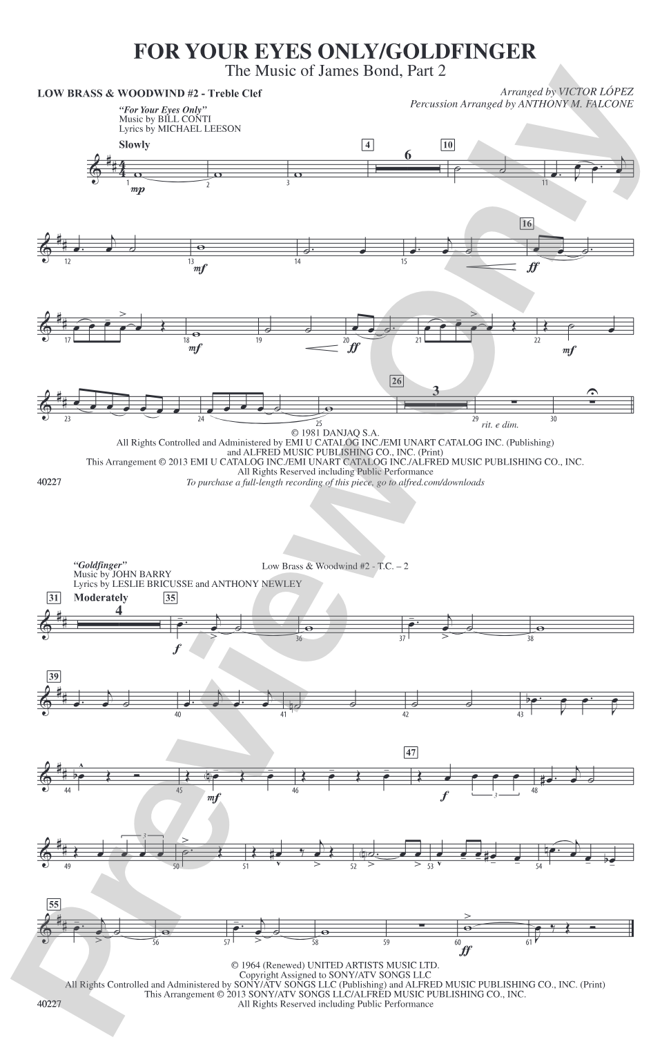 For Your Eyes Only / Goldfinger: Low Brass & Woodwinds #2 - Treble Clef