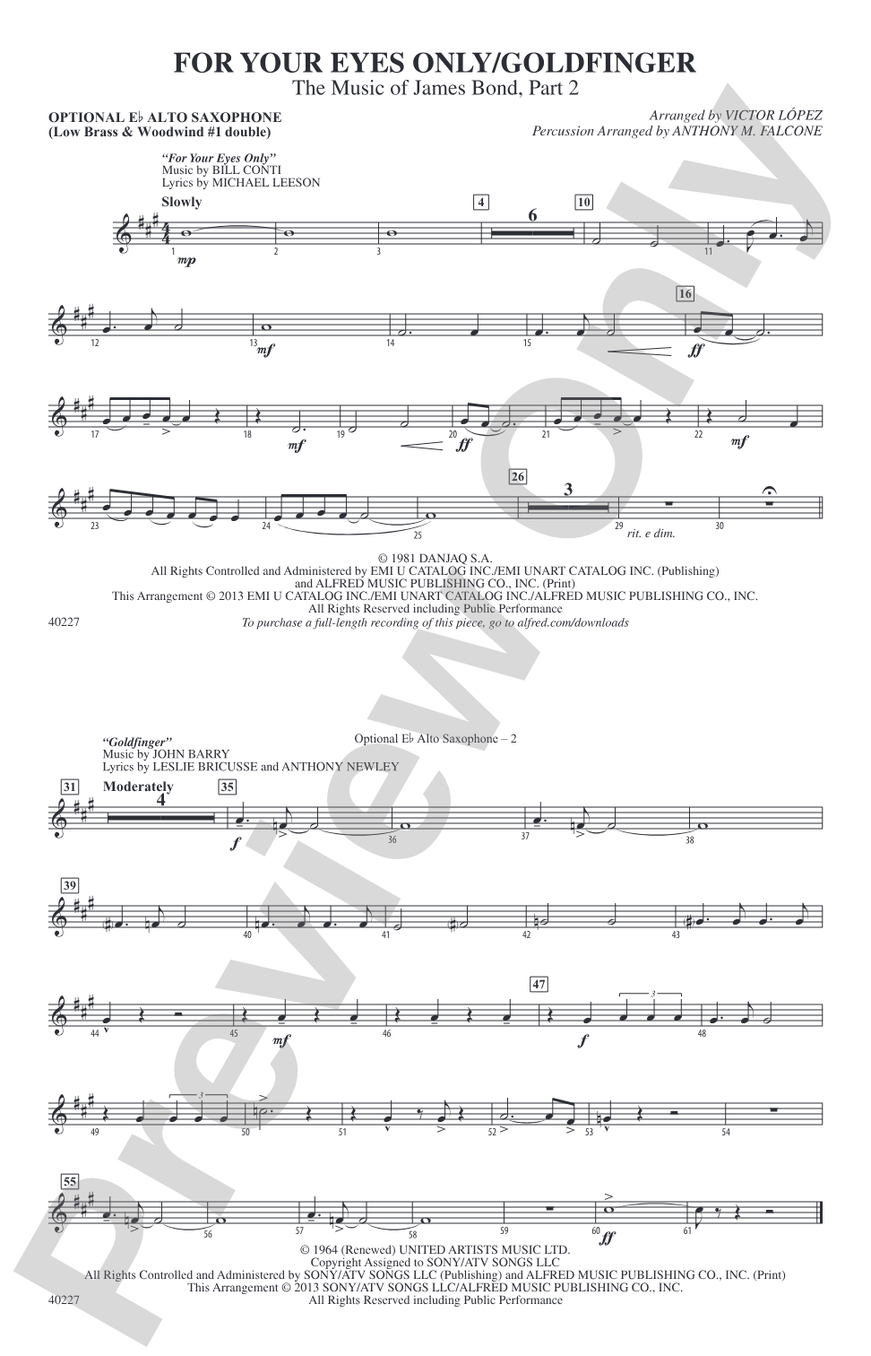 For Your Eyes Only / Goldfinger: Optional Alto Sax