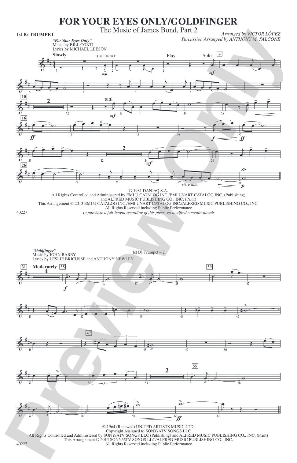 For Your Eyes Only / Goldfinger: 1st B-flat Trumpet