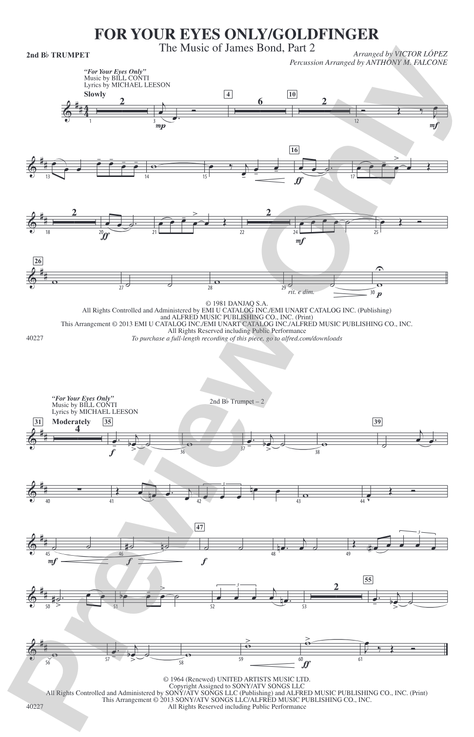 For Your Eyes Only / Goldfinger: 2nd B-flat Trumpet