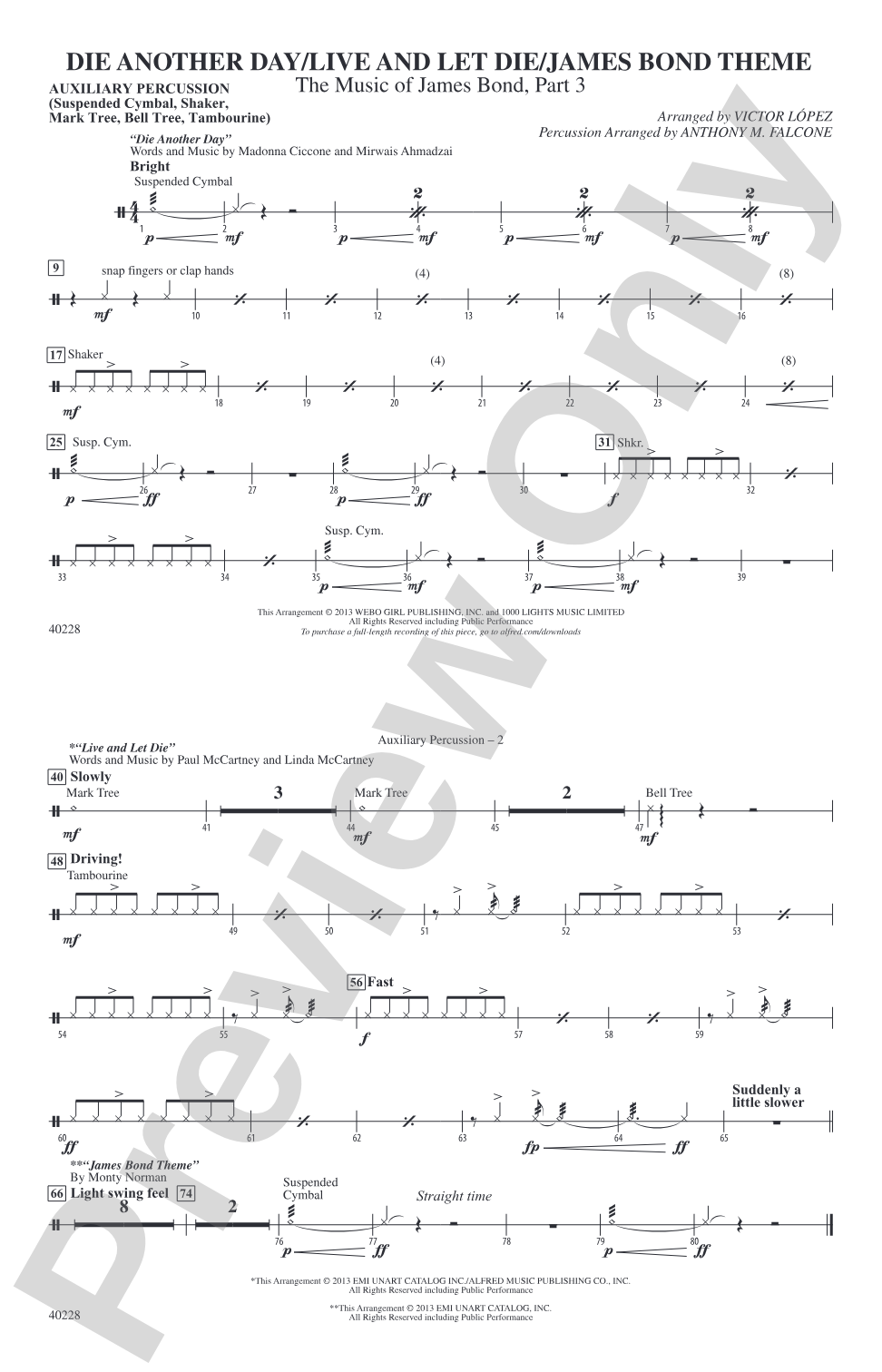 Die Another Day / Live and Let Die / James Bond Theme: Auxiliary Percussion